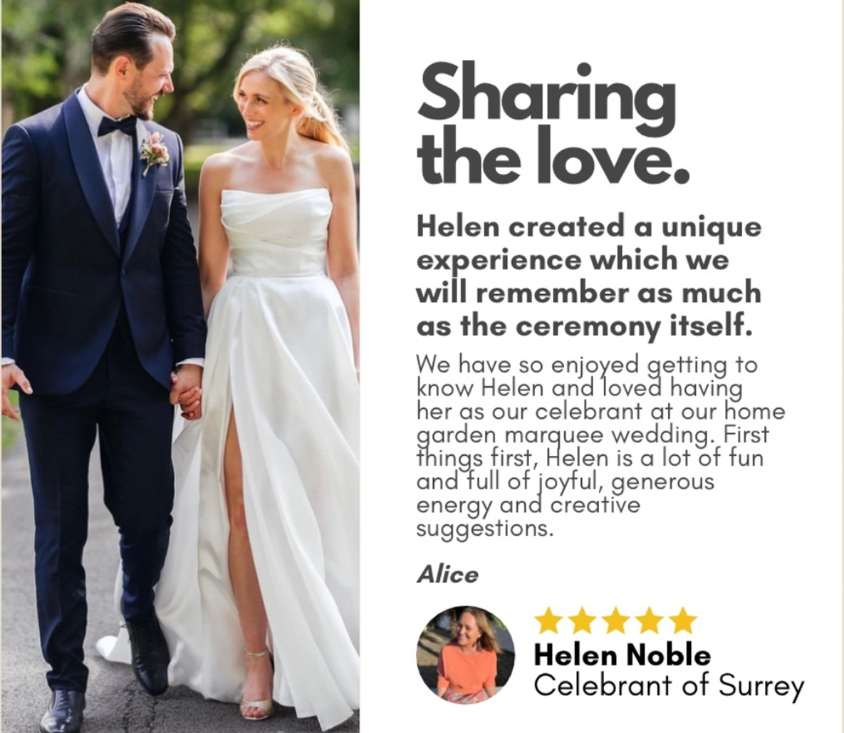 Helen Noble Celebrant of Surrey Sharing the love